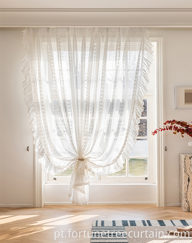 White Embroidery Beaded Sheer Curtain